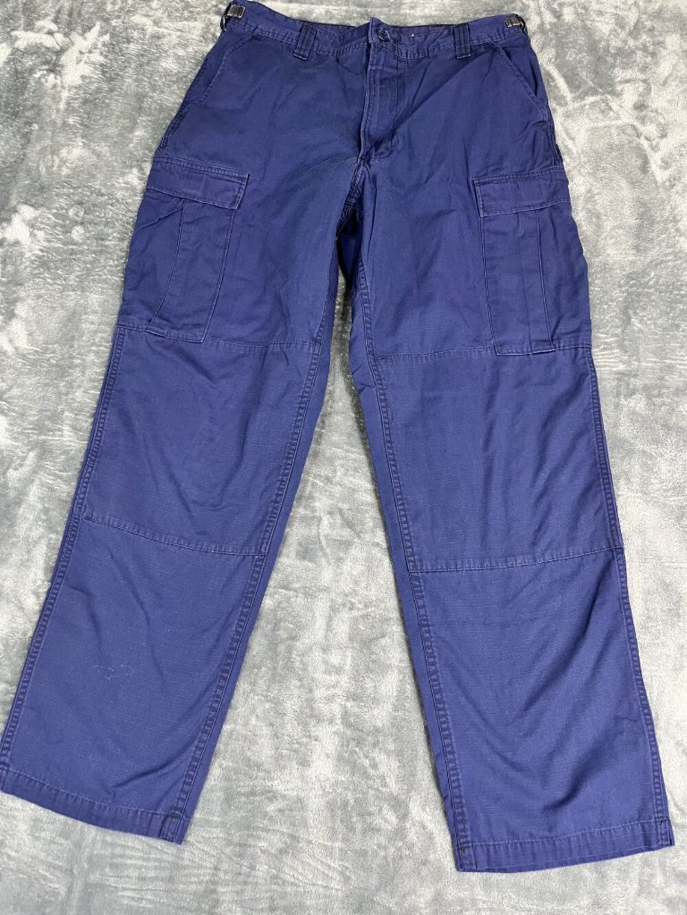Military Navy Blue Ripstop Cargo Pants Adjustable Waist Medium 31-35 Waist